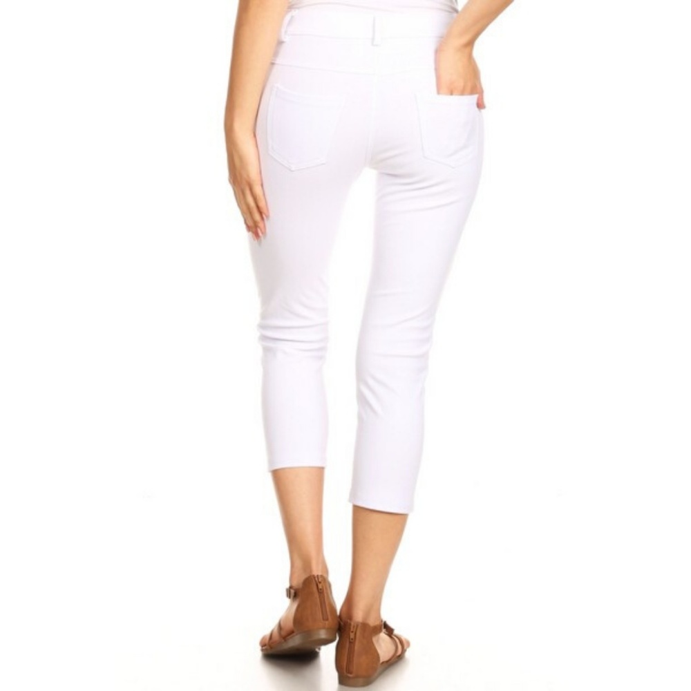 Women's Jeggings Pants Capri Stretchy Skinny White - Picture 3 of 7